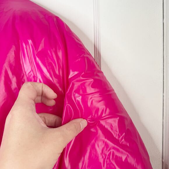 Zara Glossy Shiny Vinyl Puffer Jacket Hot Pink High Neck NEW Size Large L Baddie - Picture 16 of 16